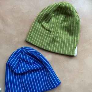 X 2 Chaos striped hats. Blue and Green. Fun winter hats!